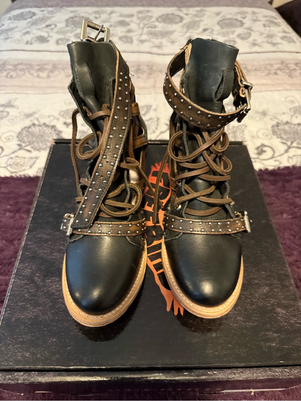 Freebird Black & Brown Lace-Up sandal Bootie